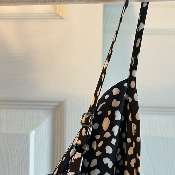 Stradivarius silky cowl neck dress in black and white - Picture 3 of 5